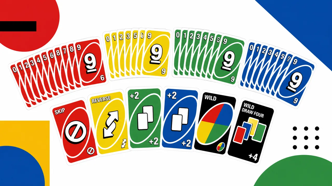 Overzicht van alle Uno actiekaarten: Skip, Reverse, +2, Wild en Wild Draw Four